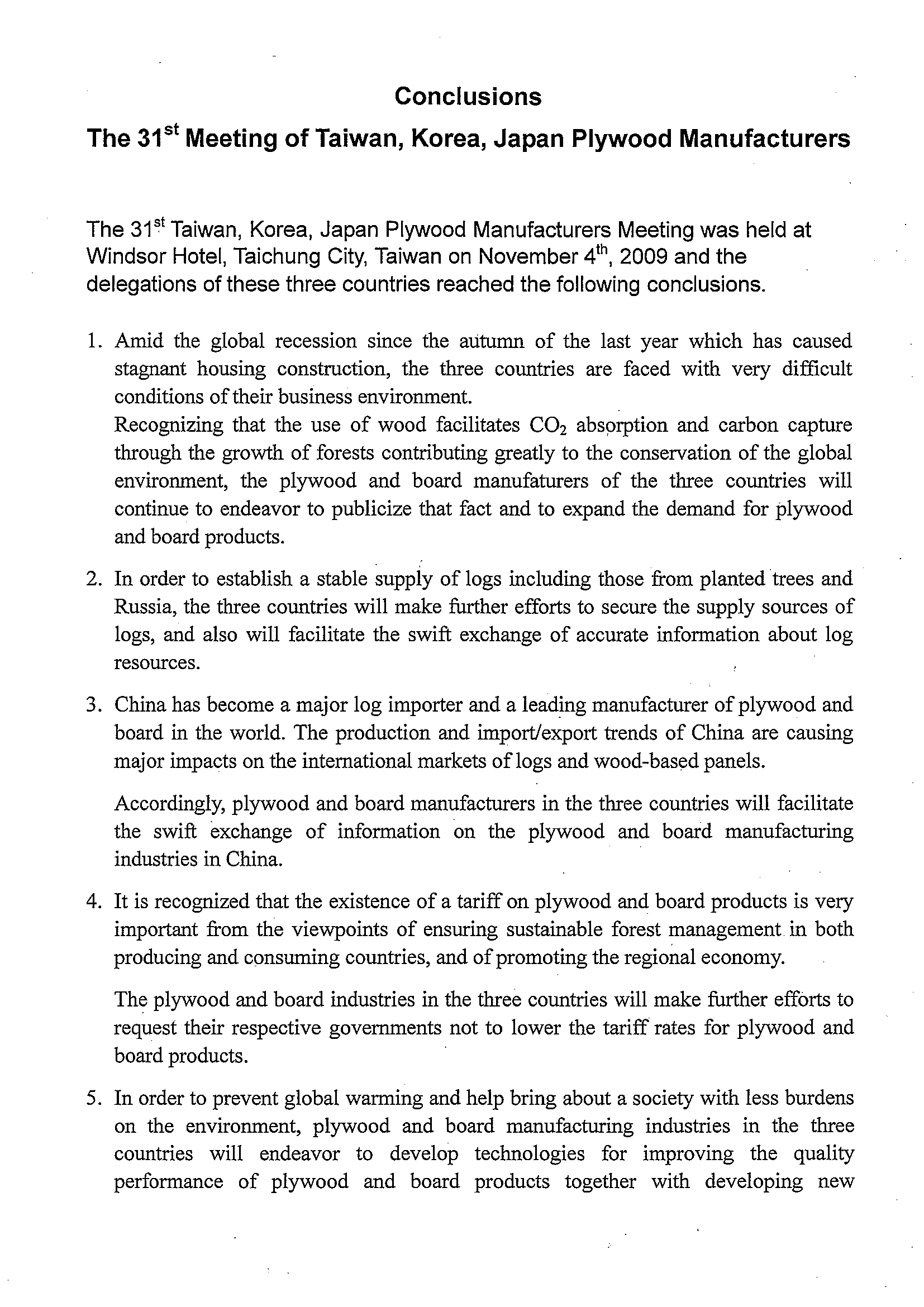 第30回　日・臺・韓　合板業者懇談会会議総括　英文